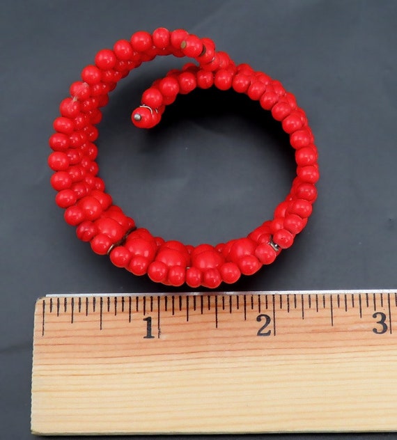 Vintage/Retro Ruby Red Bead & Silver Thick Cuff B… - image 2