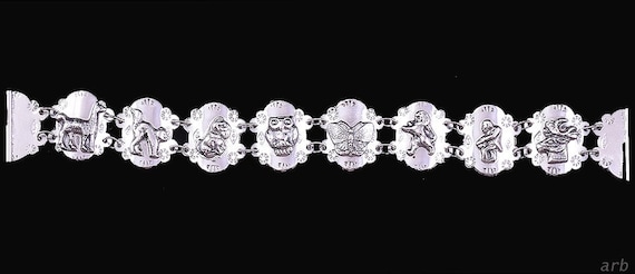 Dazzling 900 Purity Silver Link Bracelet w/ Anima… - image 1
