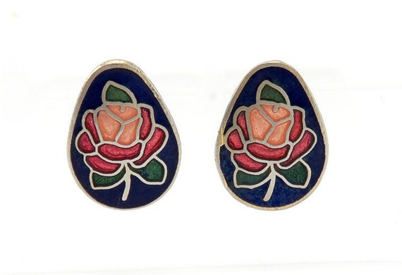 Vintage Pair Cloisonné Enamel Floral/flower Theme Stud - Etsy