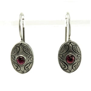 Handcrafted Sterling Silver & Amethyst Gemstone Cabochon Drop/Dangle/Hook Earrings