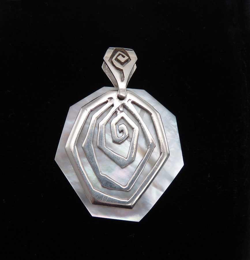 Vintage c1970's Sterling Silver and Mother of Pearl Shell Necklace Pendant or Charm