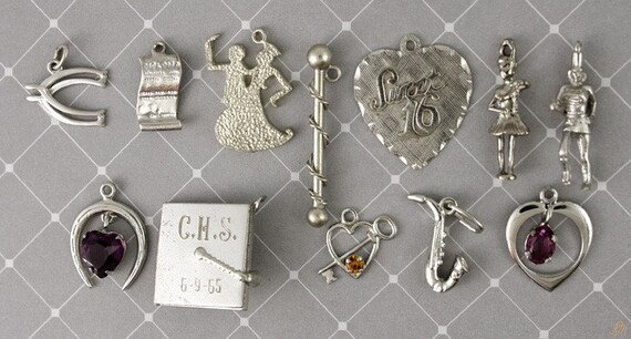 Sterling Silver Charms Saxophone Baton Sweet 16 C… - image 1