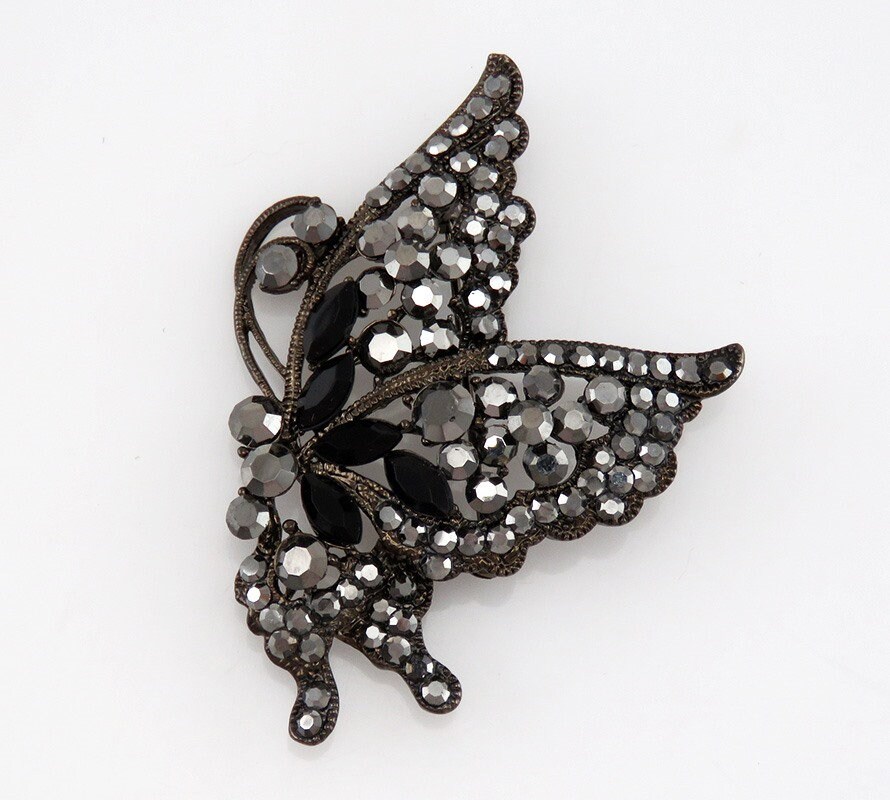 Vintage Black Rhinestone Butterfly Costume Jewelry Statement Pin/brooch