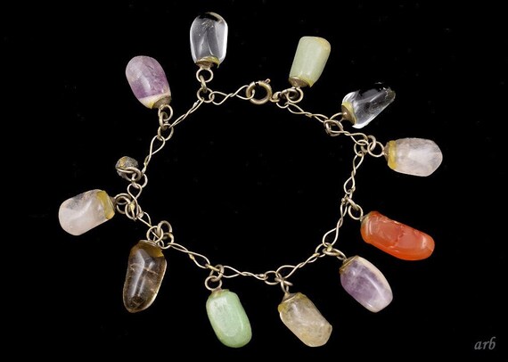 Shining Bracelet of Polished Natural Rock Crystals Purple, Red, Green, Clear