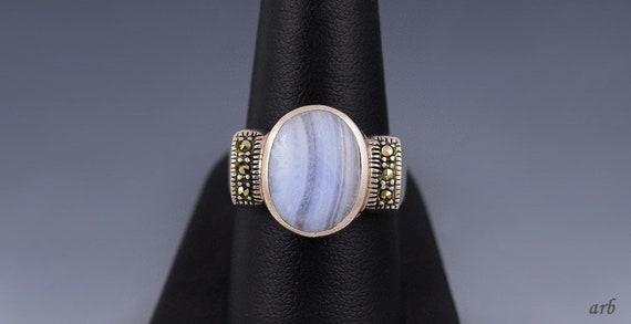 Modern Sterling Silver Ring w/ Striated Purple-Gr… - image 1