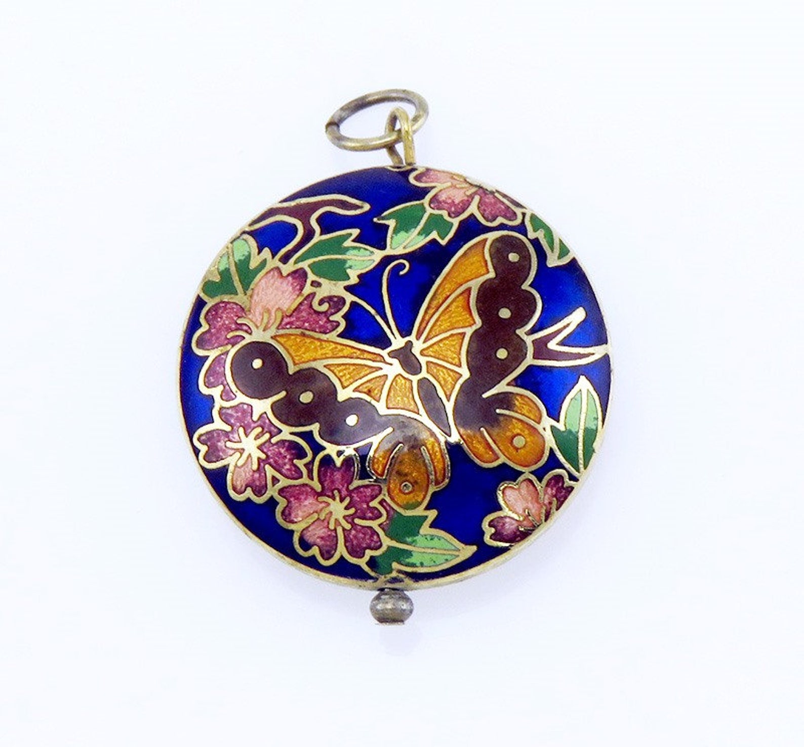 Vintage Gold Tone Cloisonne Enamel Butterfly & Flower Domed Etsy