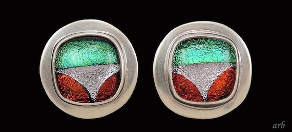 Eye-catching Sterling Silver Iridescent Green/Sil… - image 1