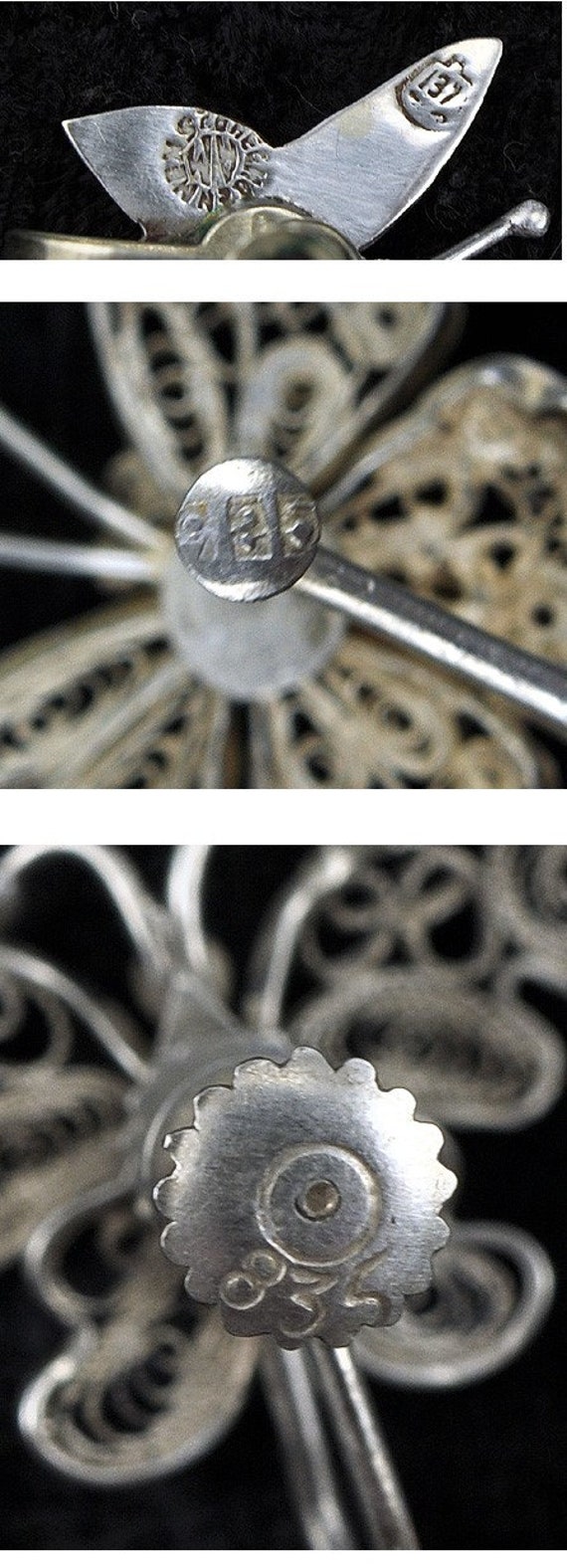 3 Pairs Vintage Sterling Silver Filigree and Abal… - image 4