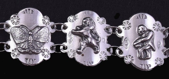 Dazzling 900 Purity Silver Link Bracelet w/ Anima… - image 4