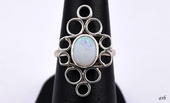 Handmade Sterling Silver Wire Natural Opal Caboch… - image 1