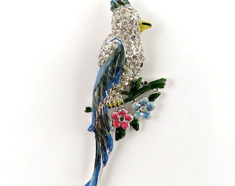 Vintage Retro Enameled Costume Jewelry Rhinestone Bird of Paradise Pin/Brooch