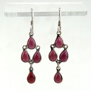 Artisan Handcrafted Sterling Silver & Amethyst Gemstone Glass Dangle/Chandelier Earrings
