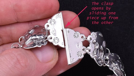 Dazzling 900 Purity Silver Link Bracelet w/ Anima… - image 6