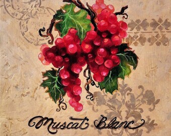 Hand Painted Venetian Textured Botanical Red Grapes