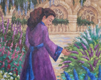 Print Of " Lady Of The Garden " Size 8 inch x 10 inch Matted in an 11 inch x 14 inch Double White Mat