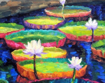 Print Of " Pond Lilly's " Size 10 Inches Wide x 8 Inches High in a White mat 11 Inch x 14 Inches