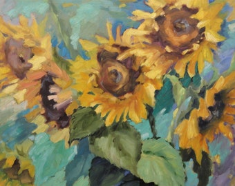 Print Of " Sunflower Garden" Size 8 Inches High x 10 Inches Wide In An 11 Inch x 14 Inch White Mat