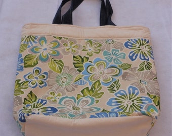 Hawaiian Flower Print Large tote Bag Size 21 in. Wide x 18 in. High x 7 in. Bottom Width