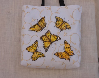 Yellow Butterfly Tote bag Hand Painted Original Size 18in. Wide x 18 in.High x 3 deep Versatile Sturdy
