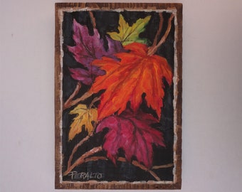 Hand Painted Red Maple Leaves on Wood