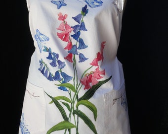 Hand Painted Botanical Lilly's and Butterflies Apron