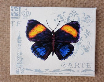 Hand Painted Nostalgic Blue Black Butterfly