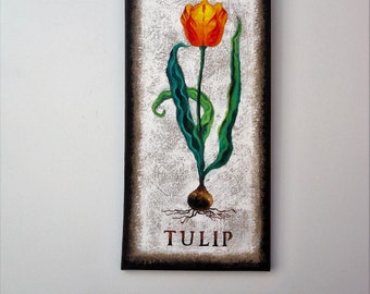Hand Painted Orange Botanical Tulip