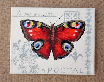 Hand Painted Nostalgic Red  and Black Butterfly