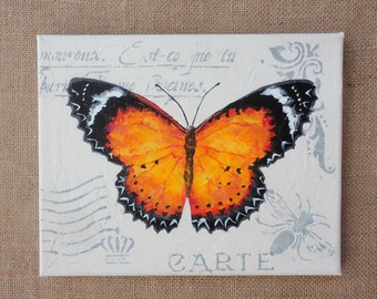 Hand Painted Nostalgic Yellow and Black Butterfly