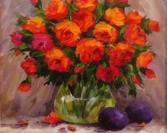 Nostalgic Original Still Life With Orange Roses