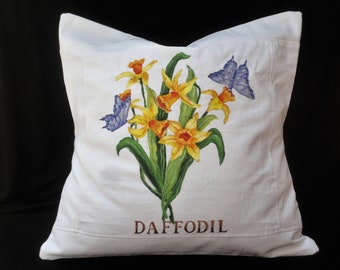 Hand Made 100% Cotton Daffodils and Butterflies Pillow Cover