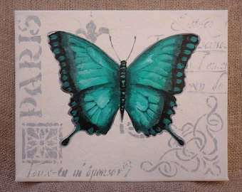 Hand Painted Nostalgic Teat Green Butterfly