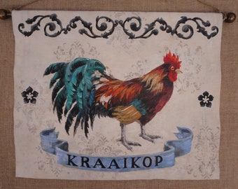 Hand Painted Vintage Kraaikop Rooster on Canvas