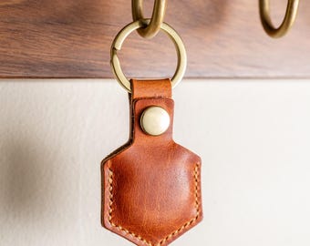 Handmade Leather Hexagon Keychain for AirTag