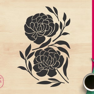 Pivoines Fleurs Silhouette Svg, Pivoine Florals Silhouette Svg, Fleur Bouquets Svg, Silhouette Cutting Files