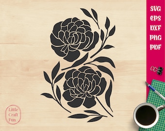 Peonies Flowers Silhouette Svg, Peony Florals Silhouette Svg, Flower Bouquets Svg, Silhouette Cutting Files