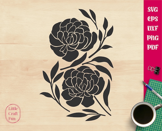 Peonies Flowers Silhouette Svg, Peony Florals Silhouette Svg, Flower Bouquets Svg, Silhouette Cutting Files