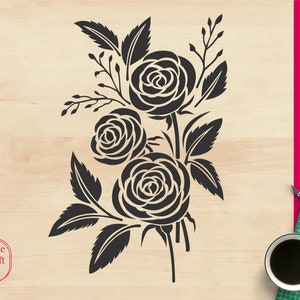 Rose Flowers Silhouette Svg, Rose Florals Silhouette Svg, Fleur Bouquets Svg, Silhouette Cutting Files