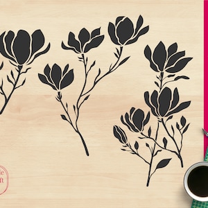 Magnolia Blumen Silhouette Svg, Magnolia Blumen Silhouette Svg, Magnolia Silhouette schneiden Dateien, Silhouette Clipart