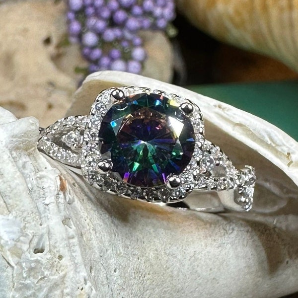 Celtic Engagement Ring, Engagement Ring, Promise Ring, Mystic Topaz Boho Ring, Celtic Knot Jewelry, Anniversary Gift, Ladies Cocktail Ring