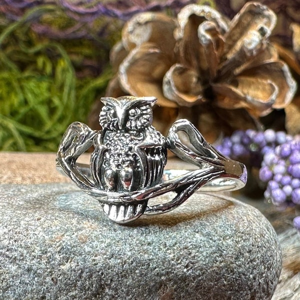 Owl Ring, Bird Jewelry, Silver Owl Jewelry, Nature Jewelry, Celtic Jewelry, Anniversary Gift, Wiccan Jewelry, Pagan Jewelry, Teacher Gift