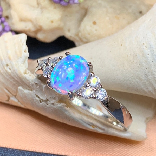 Opal Celtic Ring, Celtic Ring, Opal Engagement Ring, Blue Opal Ring, Anniversary Gift, Cocktail Ring, Birthstone Ring, Wife Gift, Mom Gift