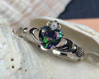 Claddagh Ring, Celtic Jewelry, Irish Jewelry, Mystic Topaz Jewelry, Irish Ring, Heart Jewelry, Anniversary Gift, Bridal Jewelry