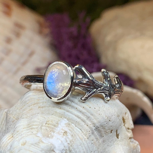 Moonstone Twig Ring, Moonstone Ring, Boho Ring, Irish Jewelry, Celtic Ring, Anniversary Gift, Wiccan Jewelry, Branch Ring, Mom Gift