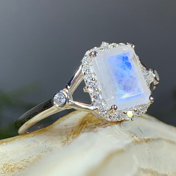 Moonstone Ring, Opal Promise Ring, Engagement Ring, Rose Quartz Ring, Anniversary Gift, Wiccan Jewelry, Boho Statement Ring, Cocktail Ring