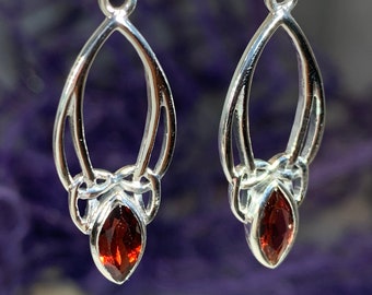 Boucles d'oreilles noeud de la Trinité, bijoux celtiques, bijoux irlandais, bijoux noeud celtique, bijoux de mariée, bijoux grenat, bijoux écossais, cadeau maman