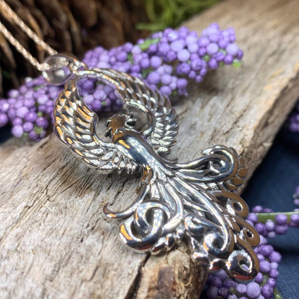 Phoenix Necklace, Celtic Jewelry, Bird Pendant, Firebird Jewelry, Inspirational Gift, Pagan Jewelry, Viking Jewelry, Gothic Jewelry