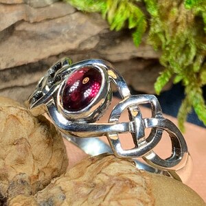 Celtic Knot Ring, Celtic Ring, Garnet Promise Ring, Scotland Ring, Irish Jewelry, Boho Ring, Anniversary Gift, Wiccan Jewelry, Wife Gift