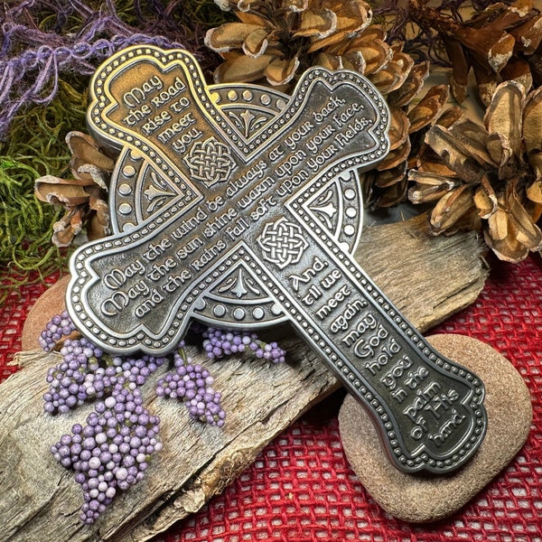 Cruz de pared de bendición irlandesa, regalo de Irlanda, cruz celta de peltre, regalo de nuevo hogar, regalo de cruz irlandesa, regalo de boda, decoración irlandesa, oración religiosa