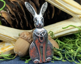 Rabbit Pin, Nature Jewelry, Trinity Knot Brooch, Mom Gift, Hare Brooch, Bunny Pin, Animal Jewelry, Celtic Brooch, Wiccan Jewelry, Wife Gift